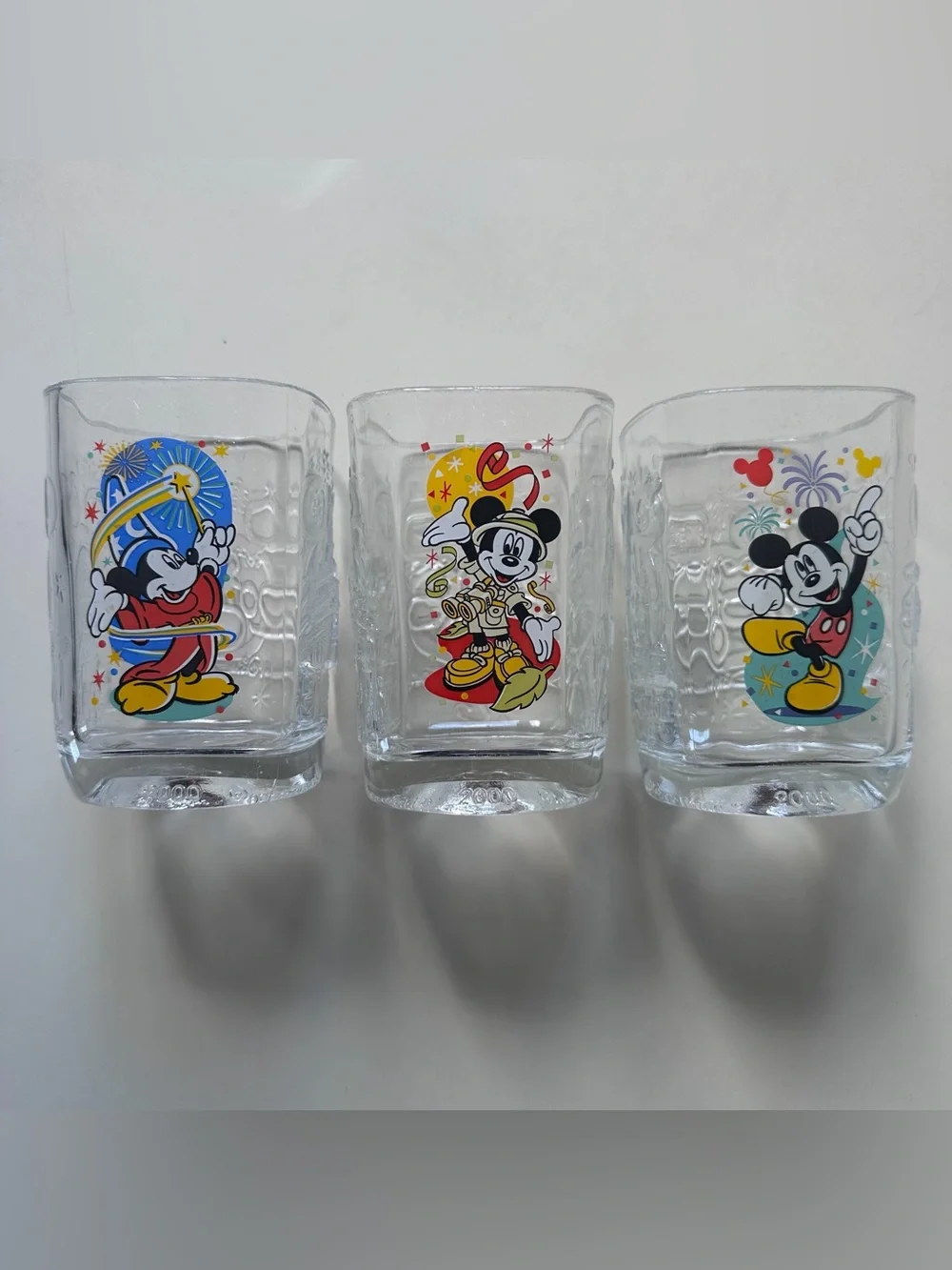 Disney Mickey Mouse 2000 Celebration Square Drinking Glasses Tumblers Set of 3